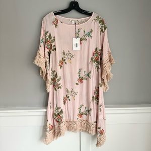 NWT Cousin Earl Ivy Jane Embroidered Floral blush pink Dress Coverup Top Small